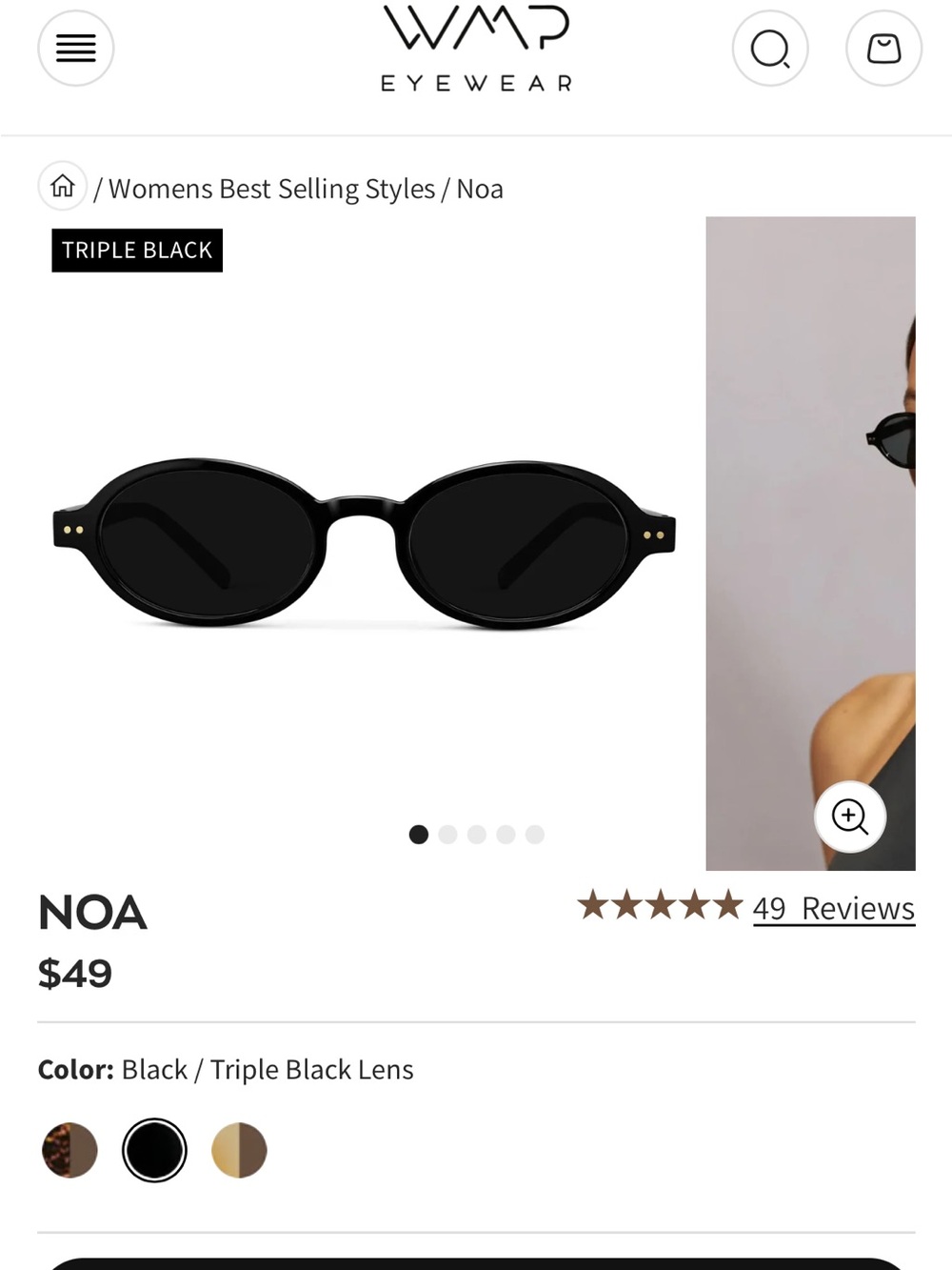 WMP Noa Women's Sunglasses — Black small oval